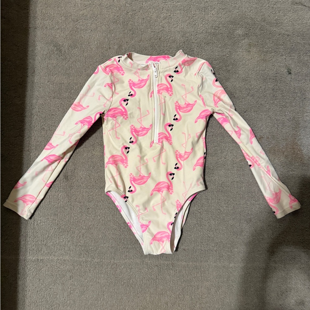 Flapdoodles Pink Flamingo Rashguard Kids Size 5 Swim Top